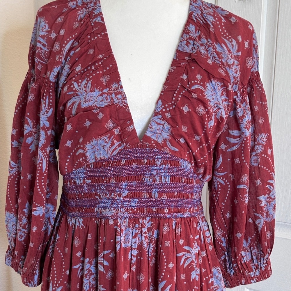 Free People Golden Hour Pullover Maxi Dress Women's M Pockets Peasant Boho Flowy - Picture 13 of 16